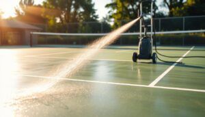 Pressure washer on a tennis court